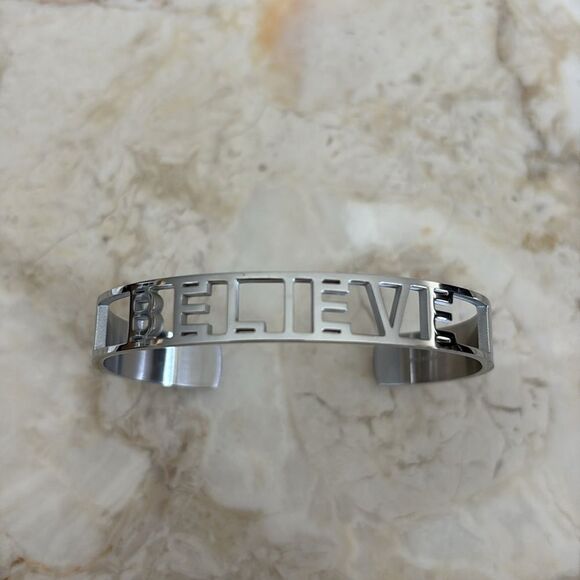 NEW! Mantraband Believe Cuff Style Stainless Steel Unisex Bracelet - Picture 3 of 9